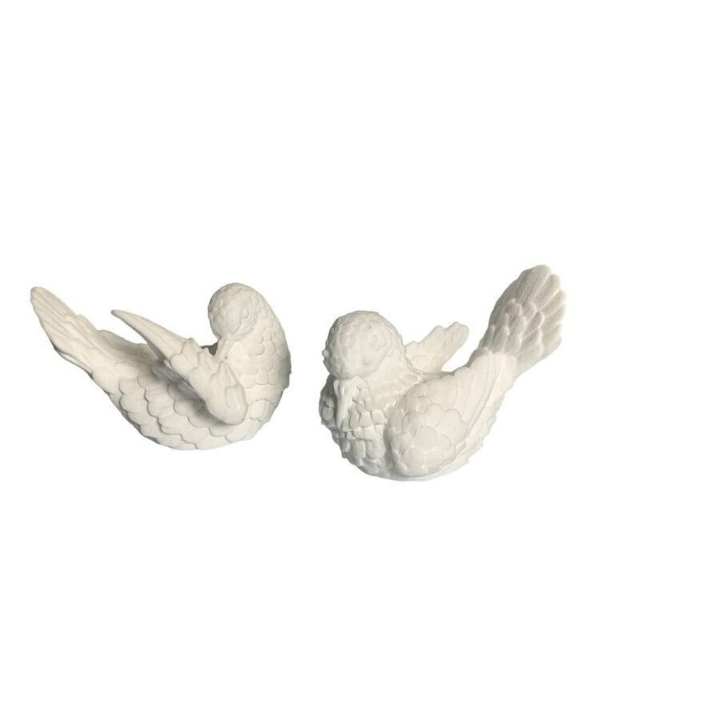 A. Santini White Alabaster Love Birds Doves Sculptures Set of 2 Made in Italy 3"